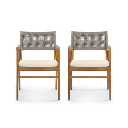 Christopher Knight Home Terry Acacia Wood Patio Dining Set for 6, Solid Wood Outdoor Dining Table Set for 6, 7 Piece Outdoor Dining Set with Rectangular Table and Woven Rope Accents, Teak+Beige+Grey