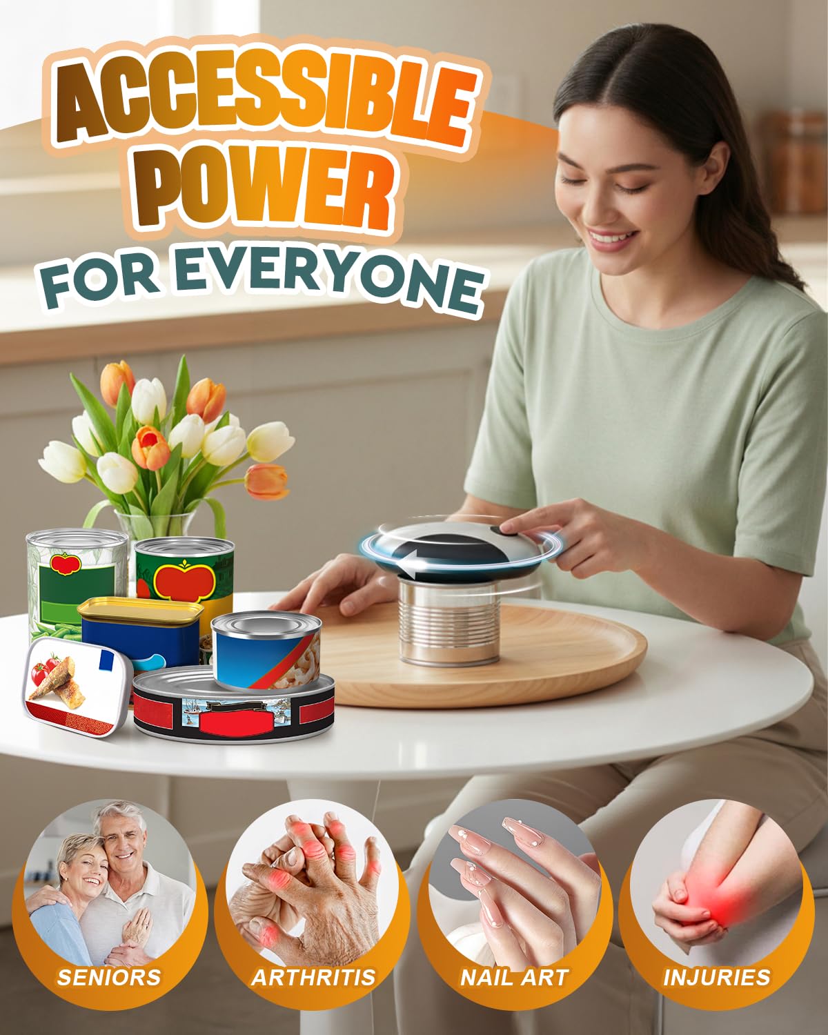 Zoomsnail Electric Can Opener, Automatic Rechargeable Can Openers with One-Touch Smooth Edge & Magnetic Lid - Hands-Free Easy-Grip Opener for Seniors with Arthritis and Most Cans