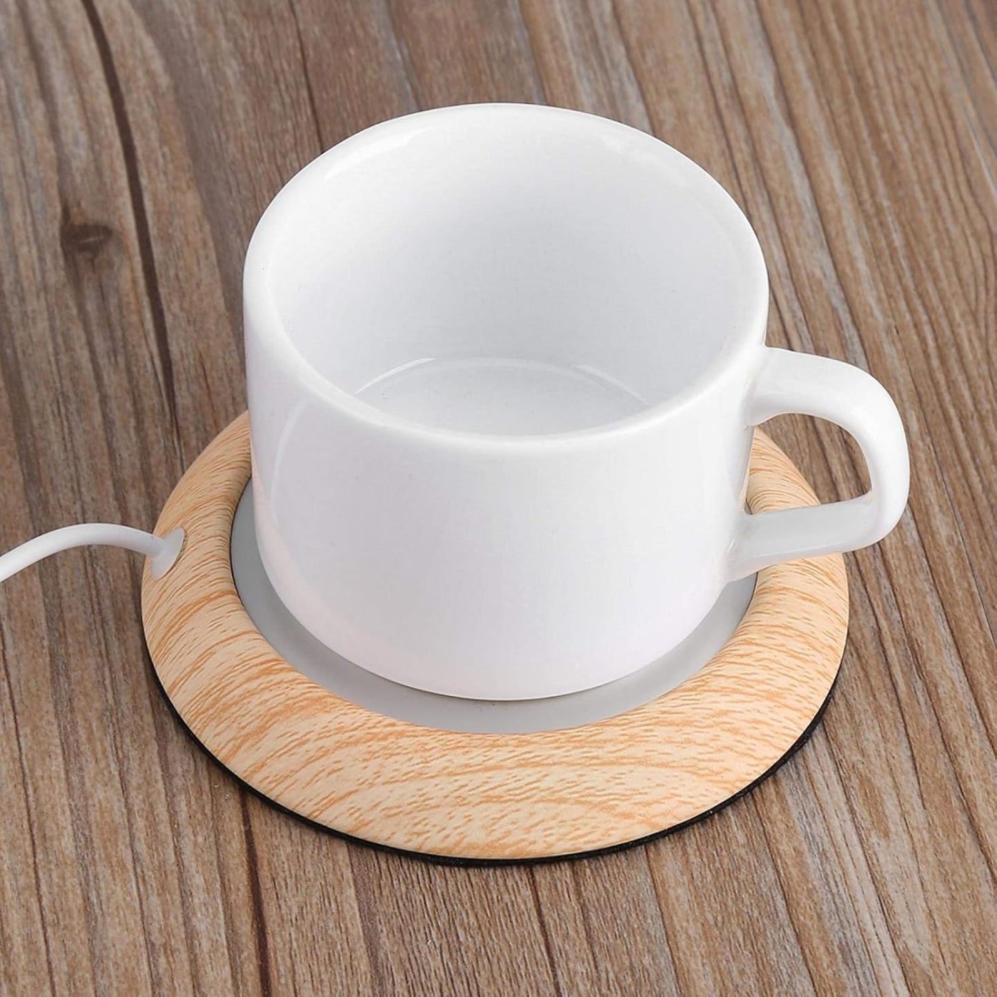 USB Wood Grain Cup Warmer with USB Cable, Electric Drink Plate Tea Mat Coffee Warmer Pad for Home Use