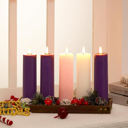 Stmarry Advent Candles Set - Battery Operated Flameless Pillar Candles with Remote & Timer | 2x7 Pink & Purple