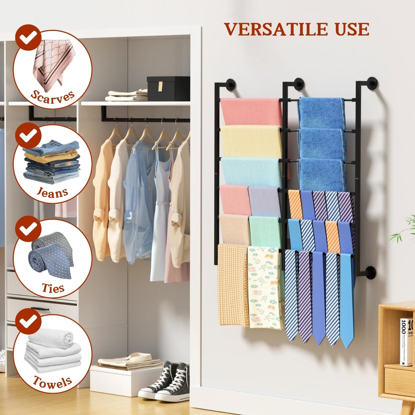 Double 6-Tier Ribbon Storage Organizer, Large Capacity Wall Mount Ribbon Organizer with 12 Removable Rods, Gift Bag Yarn Storage Holder for Craft Room, Flower Shop, DIY Supplies,Wrapping Paper - Metal