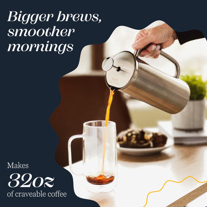 ESPRO P7 32 oz Brushed Stainless Steel French Press and 32 oz Replacement Micro-Filter