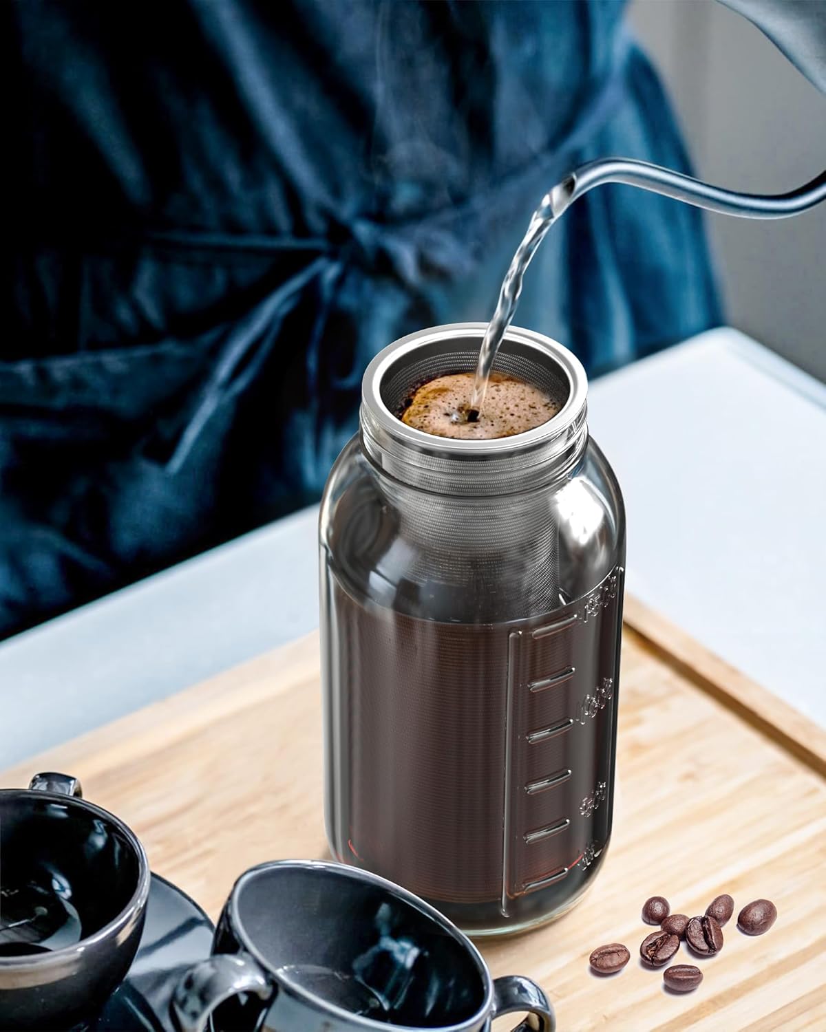 Fine Mesh Cold Brew Coffee Filter for 32oz Wide Mouth Mason Jars, 304 Stainless Steel Strainer with Seal Ring