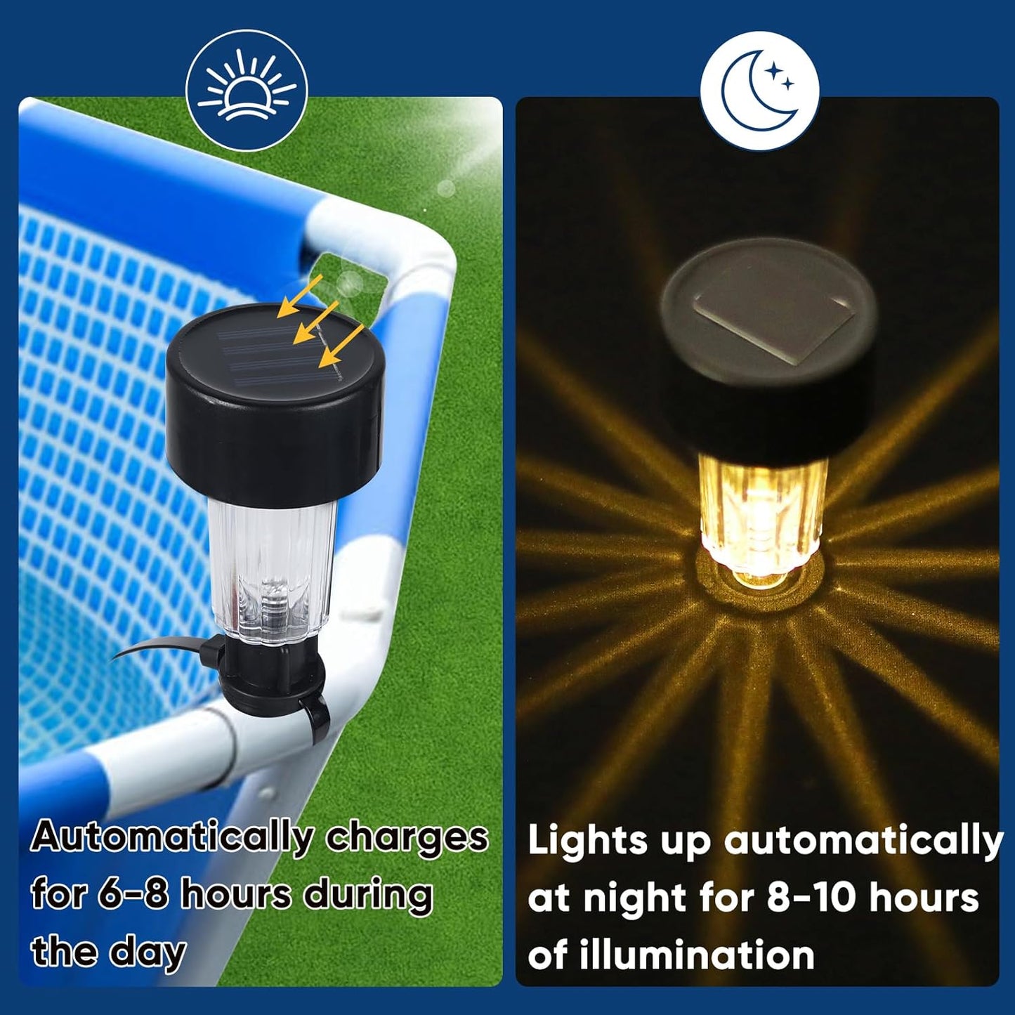 6 Pack Swimming Solar Pool Lights for Framed Above Ground Pools - Super Bright Warm White Pool Lights for Above Ground