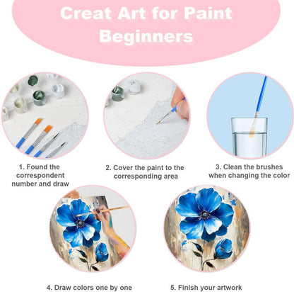 4 Pack Paint by Numbers Kit for Adults Beginners Framed - Flowers Adults Paint by Numbers Kits on Canvas with Paints and Brushes, Flowers Small Oil Paint by Number Kits for Home Decor 8 X 8 Inch