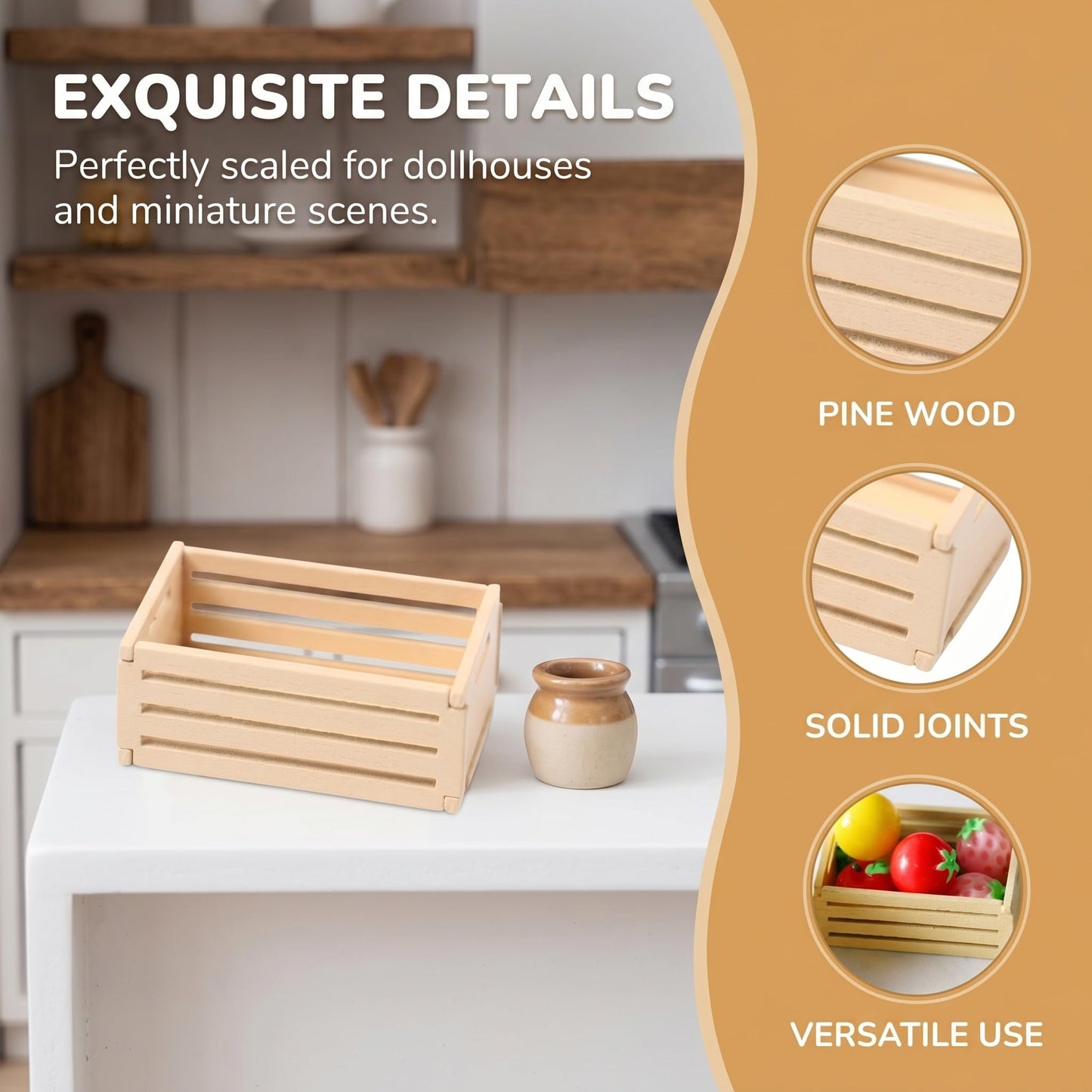 DOITOOL 10pcs Mini Wooden Crates Mini Rustic Wood Crates - Miniature Food and Drinks Storage Baskets Boxes - Micro Farmhouse Scene Decor for Dollhouse, Kitchen, Office (1.49x1.02x0. 59in)