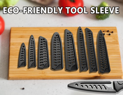 8 Pieces Universal Knife Guards Set, Plastic Kitchen Knife Covers Sleeves Knife Sheath Blade Protector, for Paring Utility Santoku Nakiri Cleaver Bread Carving Chef Knife Black