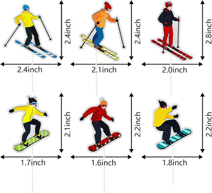 Skiennix Ski Theme Cupcake Toppers - Rainbow Glitter Cake Decorations for Ski Lovers | 18PCS