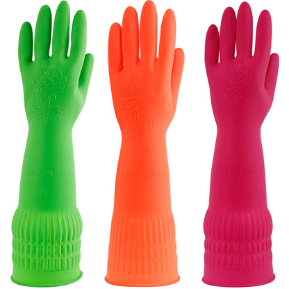 Gdotmely 3 Pairs Rubber Dishwashing Gloves,Rubber Cleaning Gloves, Reusable Kitchen Glove for Household,Waterproof