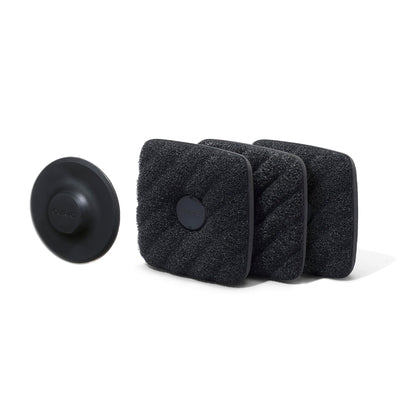 Curio Home Goods Ionic Non-Scratch Dish Sponges with Magnetized Holder, Odor Resistant Synthetic Scrub Sponges, 3 Pack, Black