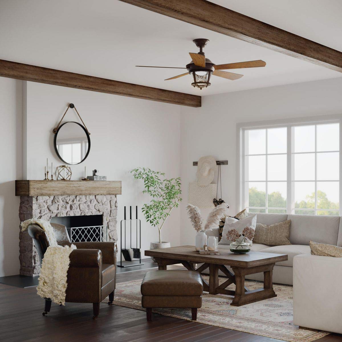 Progress Lighting P2576-2030K Protruding Mount, 5 Walnut Blades Ceiling fan with 18 watts light, Antique Bronze