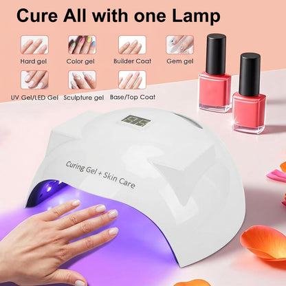 Yoidesu 66W LED Nail Lamp, Light for Gel Nails, 3 Timers Nail Lamp Professional Nail Light with Dual LED Light Source 51pcs Light Beads (US Plug 110‑230V)