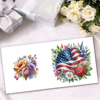 NanBaDa 6-Piece Independence Day Diamond Painting Greeting Card Set - Handmade Holidays and Greetings Craft Cards with Envelopes - Suitable for Casual and Stress Relieving Home Decoration Gifts