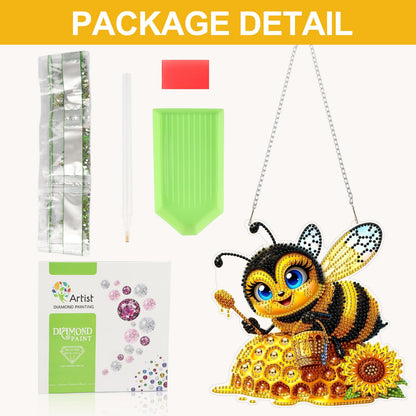 CEOVR Bee Hanging Diamond Art for Adults, Bee Honey Diamond Painting Pendant DIY Gem Art Wall Hanging Ornament, Acrylic Home Garden Decor with Chain, Box Kit 7.77×7.3inch