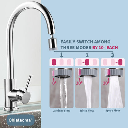Swivel Faucet Aerator,3-function Faucet Nozzle,360° Big Angle Rotate Kitchen Sink Faucet Attachment,Faucet Extender for Kitchen 55/64 inch Female Thread,Kitchen Sink Aerator Chrome