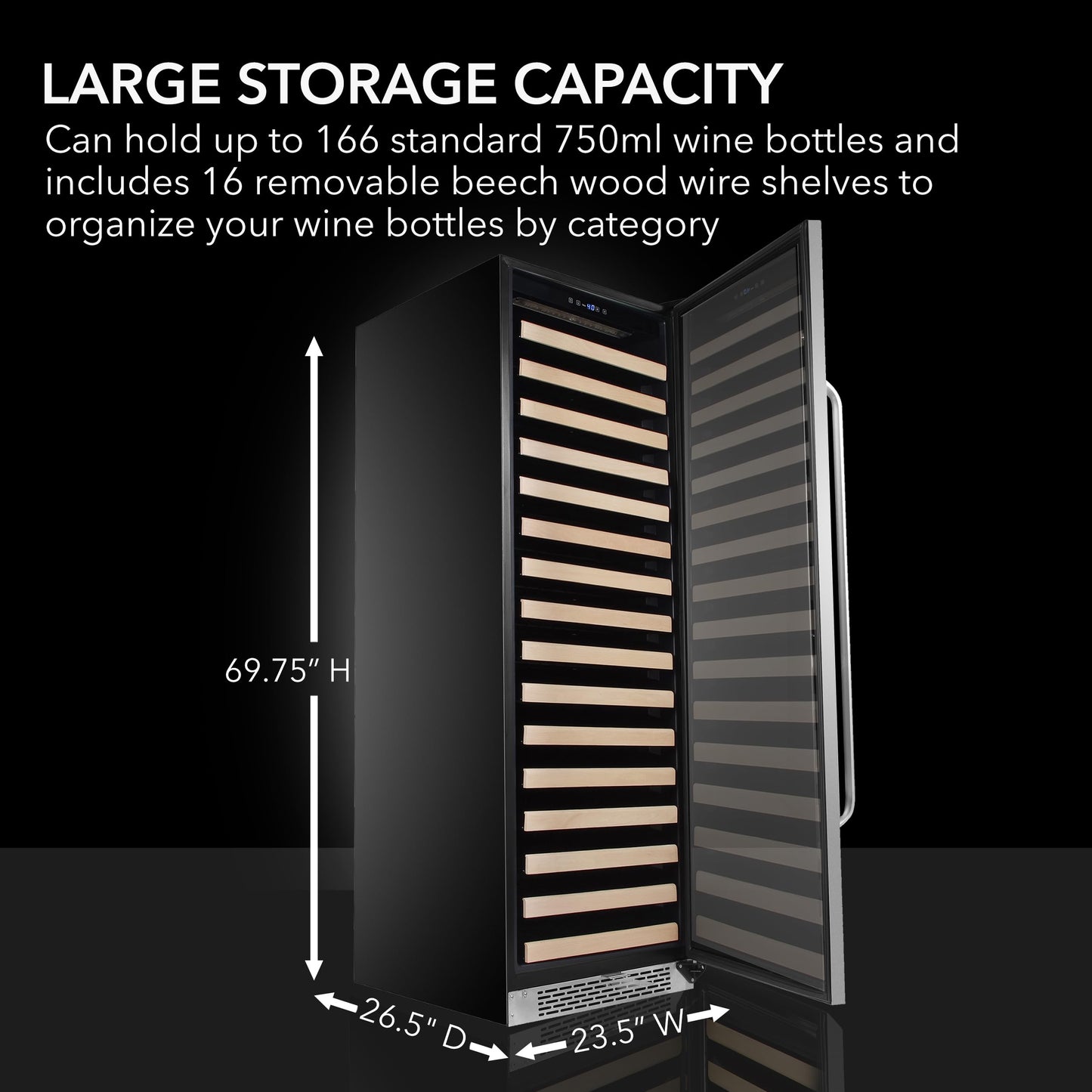 Whynter BWR-1642DZ 164 Built-in or Freestanding Stainless Steel Dual Zone Compressor Large Capacity Wine Refrigerator Rack for Open Bottles and LED Display, Black