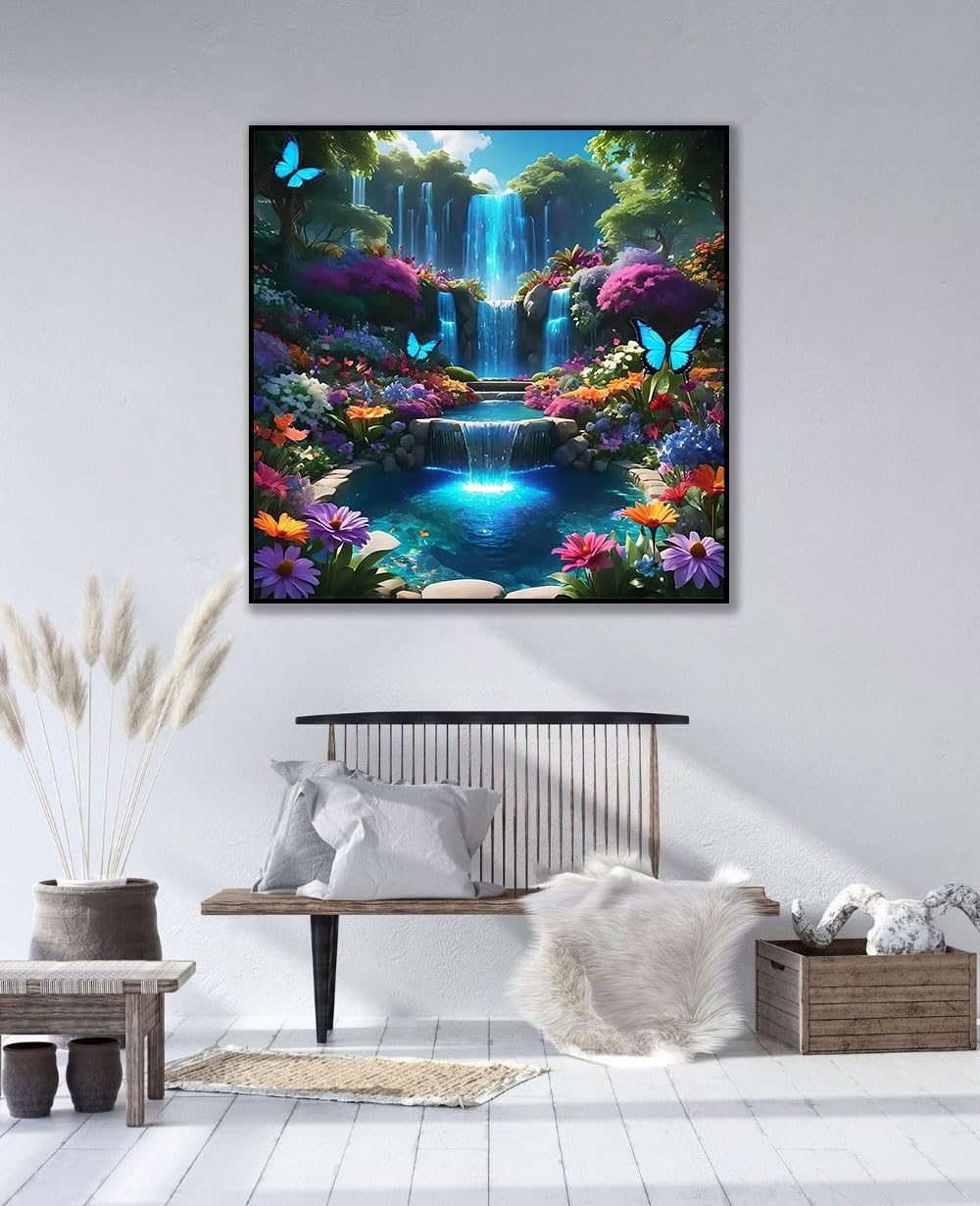 Landscape Scenery Diamond Art Kits for Adults Beginners, 5D DIY Full Round Drill Diamond Painting Kits Waterfall, Paint by Diamonds Dot Gem Art Crystal Flower Easy,Home Wall Decor 13.7X13.7Inch
