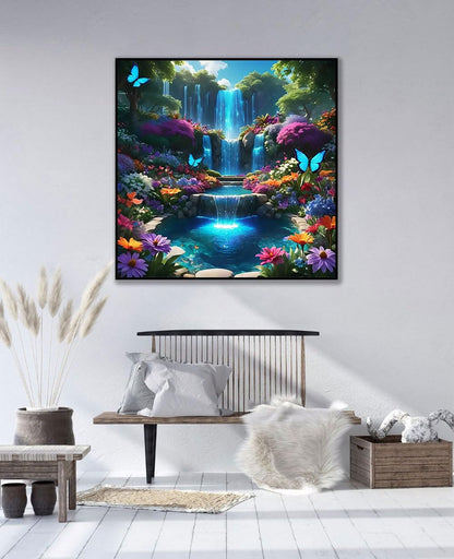 Landscape Scenery Diamond Art Kits for Adults Beginners, 5D DIY Full Round Drill Diamond Painting Kits Waterfall, Paint by Diamonds Dot Gem Art Crystal Flower Easy,Home Wall Decor 13.7X13.7Inch