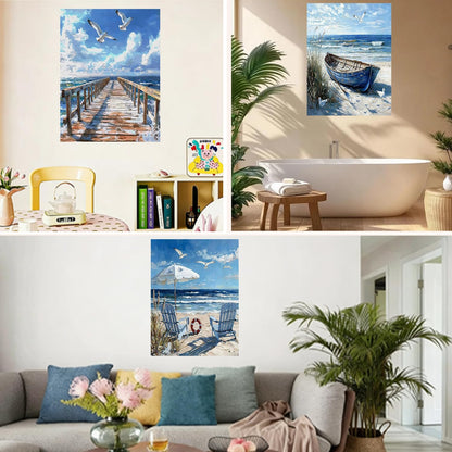 Pxzcrypha 3 Pack Beach Diamond Art Kits for Adults, 5D Beach Diamond Painting Kit for Adults Beginners,DIY Full Drill Paint with Diamond Gem Art for Home Wall Decor 12x16inch