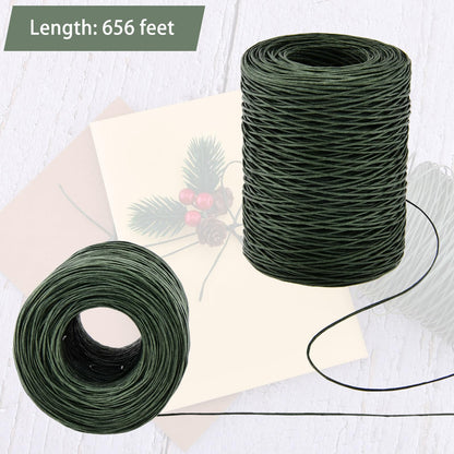 Hapeper Dark Green Floral Wire and Twist Tie, 656 Feet for Bouquets, Wreaths, Crowns, Christmas, Wedding Decoration