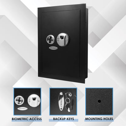 Barska Biometric Fingerprint Steel Wall Safe with Adjustable Shelves – DOJ Certified with Pry-Resistant Deadbolts, Mountable for Home, Office, and Business Use