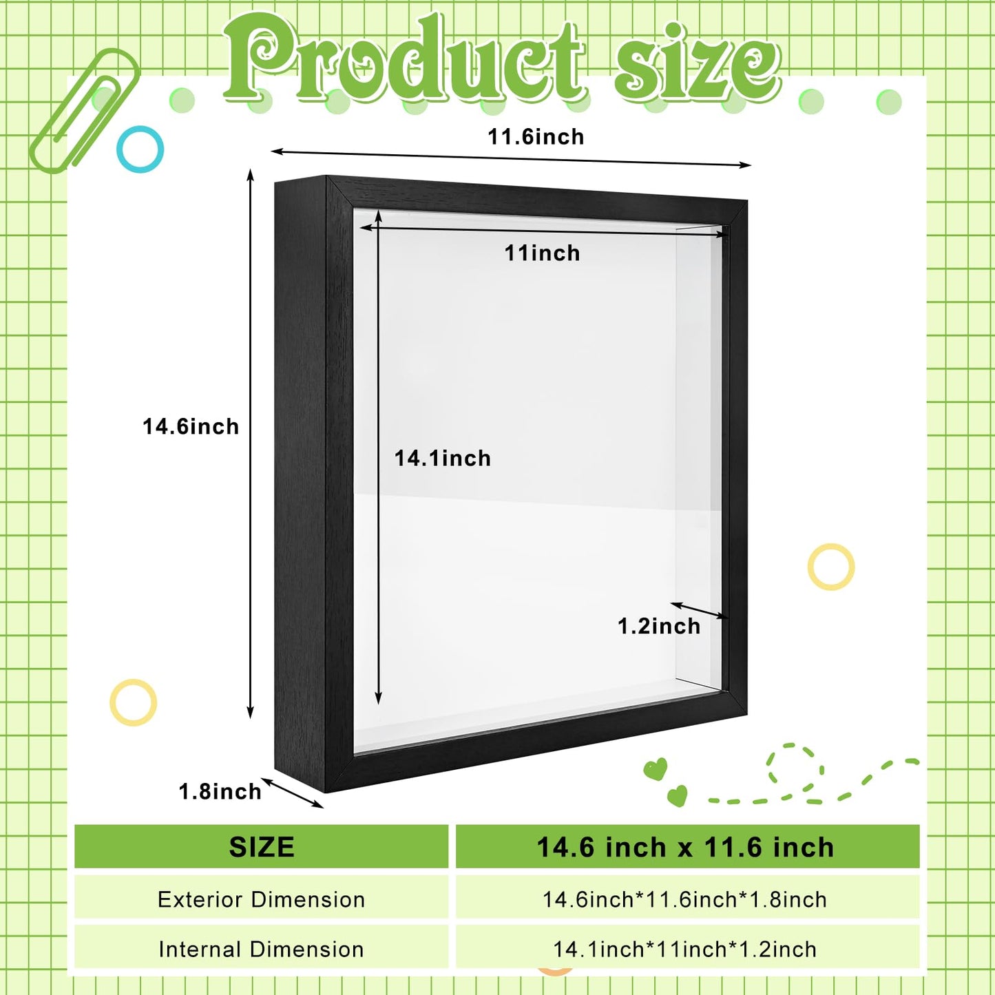 2 Pack 11 x 14in Shadow Box Frame Shadow Boxes Display Cases 3D Picture Frame Shadow Boxes Display Cases with Adhesive Tape for Baby Items Wedding Memories Awards Medals Tickets and Photos(Black)