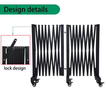 LTSEAME 16.5FT Expandable Barricade Gate, Expandable Metal Barricade Gate Alloy Fence and 270 Degrees Direction Adjustment with Wheels, for Industrial or Residential Use (Black, 16.5FT)