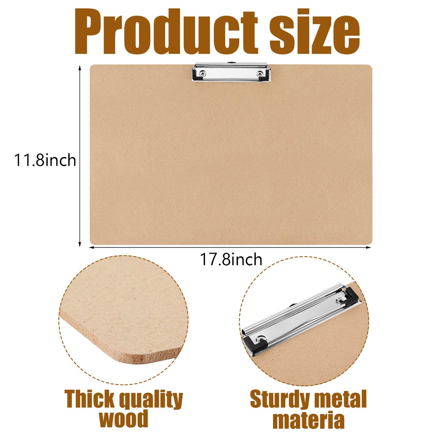 Henoyso 8 Pcs 11x17 Clipboard Wooden Horizontal Lap Board Extra Large Wood Clip Board with Low Profile Clip Desk Brown Landscape for Drawing Sketch Art for Classroom Office School Architects