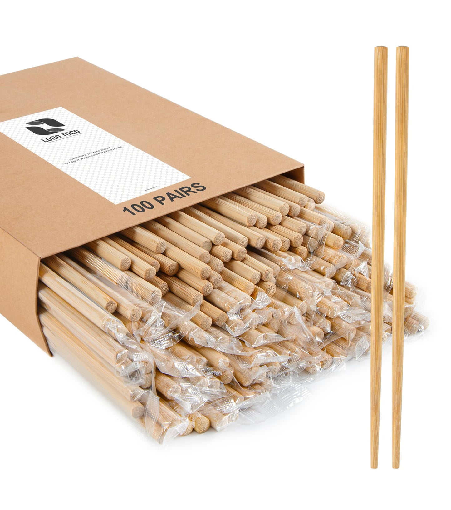 LOROTOCO 100Pairs Bamboo Chopsticks Disposable | Individually Wrapped | Bulk | Separated | Round | Premium Quality-（9.45in)