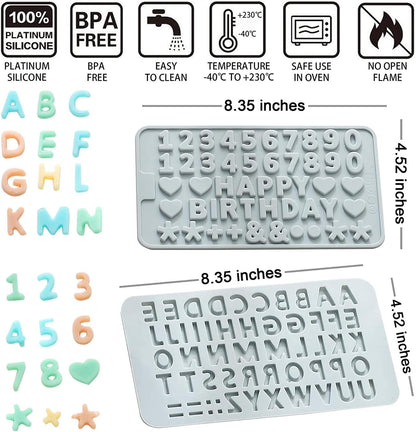 Verdental Silicone Letter and Number Candy Molds Set of 2 Non-stick Chocolate Molds for Happy Birthday Cake Decorations