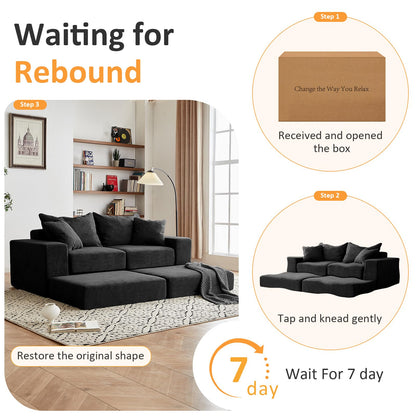 Modular Sectional Loveaeat Cloud Sofa, Boneless Couch with Non Slip Base, Cozy Sleeper Sofa for Customizable Living Spaces, Modern Modular Couch with L-Shape Chaise, Deep Seat & No Assembly, Black