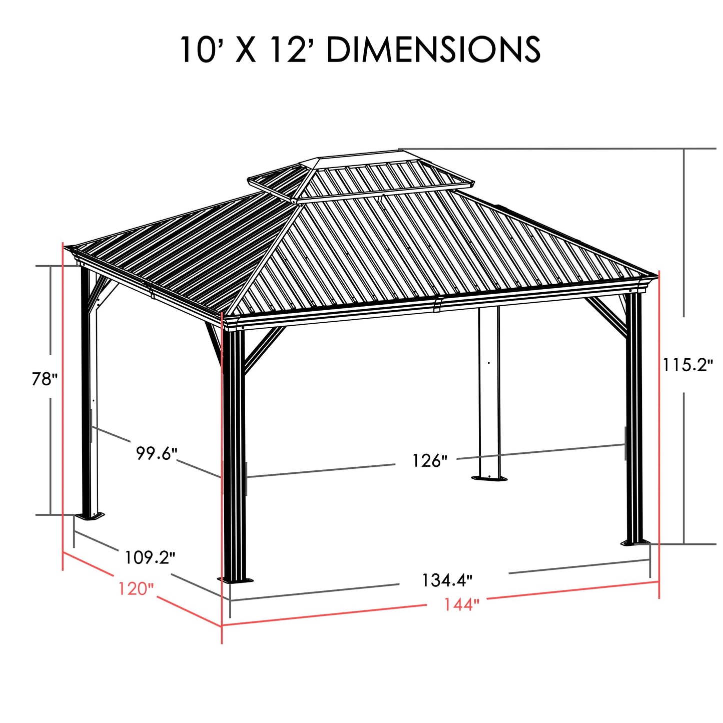 Kozyard Alexander 10' x 12' Hardtop Gazebo, Aluminum Frame with Galvanized Steel Double Roof, Outdoor Permanent Pavilion with Curtains and Netting for Patio, Backyard, Deck, Lawn(Brown)