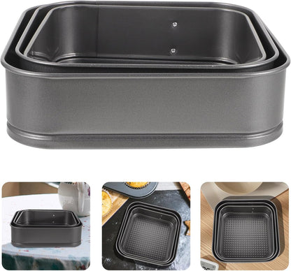 ULTNICE 3PC Non Stick Baking Pan Set, Deep Baking Pans for Cake, Loaf, Square, Muffin Molds Baking Supplies