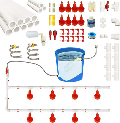 Set 304 Complete Pipeline Automatic Chicken Waterer System with PVC Pipeline and Stainless Steel Hose, Chicken Water