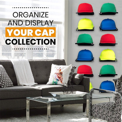 Boxy Concepts Hat Rack for Wall - Pack of 4 Premium Baseball Cap Organizer - Plastic Mountable Display Shelf with 3M