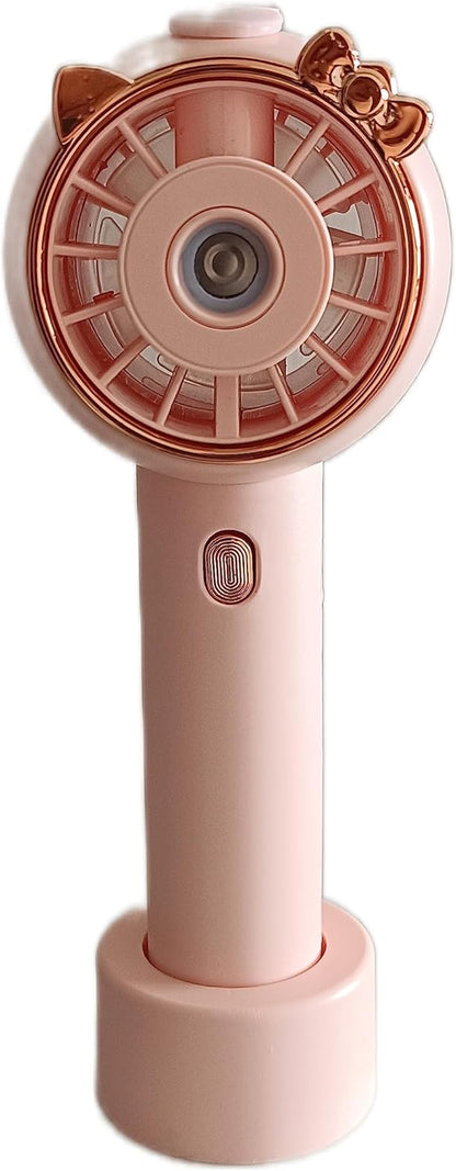 Portable USB Rechargeable Handheld Spray Mini Fan, Misting Fan with 3 Speeds (Cat Series, Pink)
