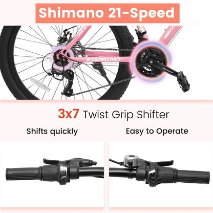 Ecarpat Women's Mountain Bike 24/26 Inch Wheels, 21-Speed Trail Commuter City Mountain Bikes, 15"/17" Carbon Steel Frame Female Bicycles Disc Brakes Front Fork, Pink