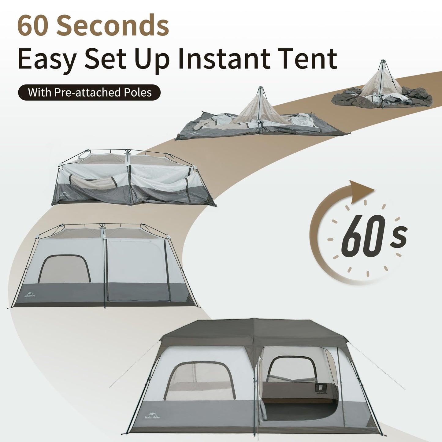 Naturehike Cape 6 Person 8 Person Camping Tent, 60S Easy Setup Instant Tent Pop up Tent, Waterproof Large Tall 6/8 Person Tents for Camping, Car Camping