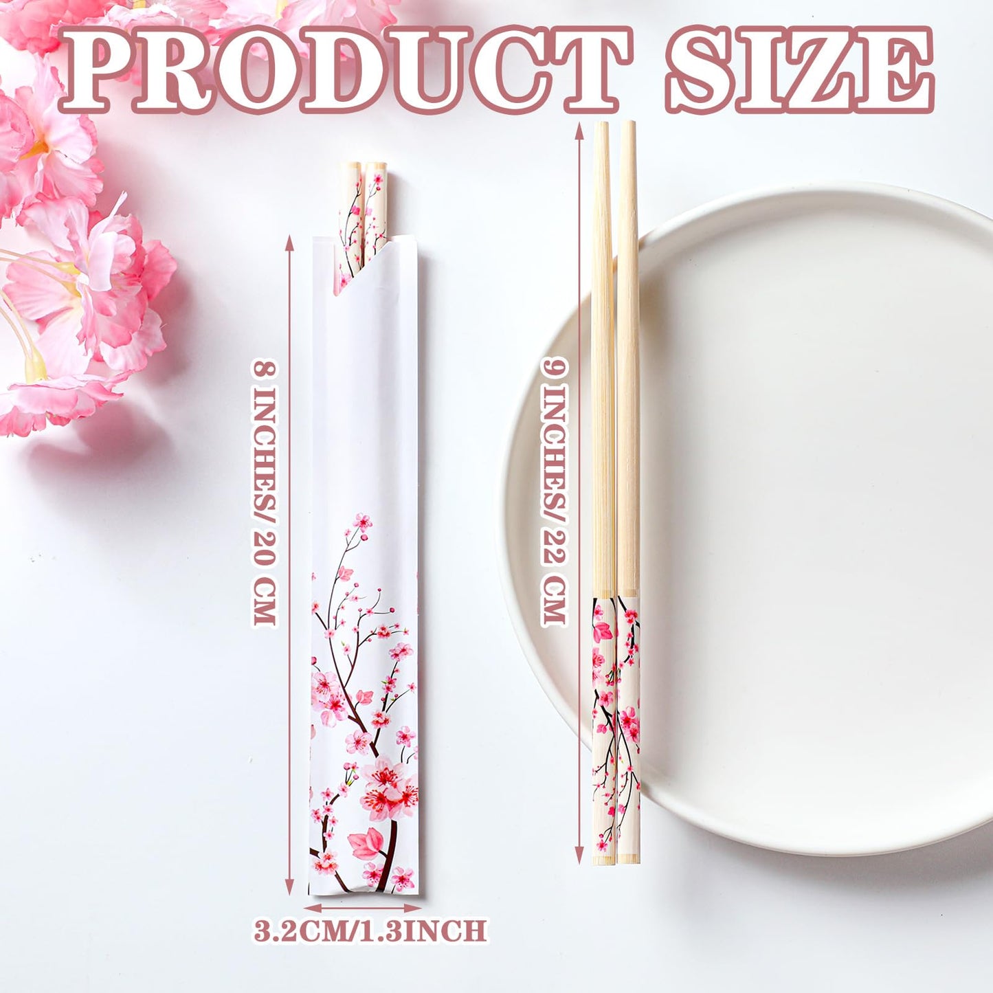 Suttmin 50 Pairs Cherry Blossom Chopsticks Bulk with Sleeved Blue Flower Disposable Bamboo Eucalyptus Chopsticks Wedding Favors Chinese Japanese Food Supply for Takeout Picnic(Cherry)
