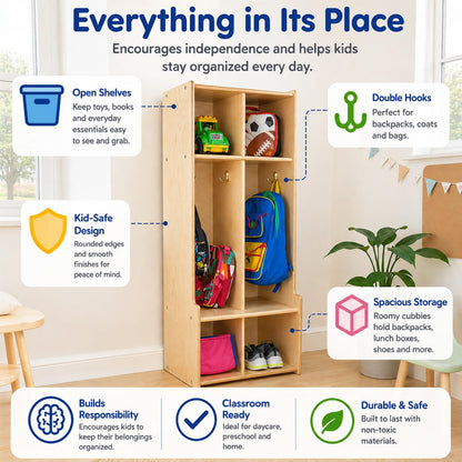 Contender 2-Section Coat Locker with Bench & Cubby Storage, Backpack Organizer, Coat Cubbies Storage for Kids & Toddlers, Ideal for Home, School, Office