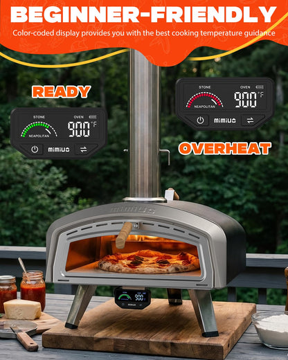 Mimiuo Smart 16 Inch Pizza Oven with Digital Temperature Display – Outdoor Charcoal Wood Pizza Oven with 3 Cooking Modes (Classic/Neapolitan/Custom), Celsius/Fahrenheit Switch, Color-Coded Guide