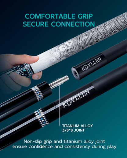 KONLLEN Carbon Fiber Pool Cue 2.0, 58-inch Low Deflection Billiard Stick for Adults with 12.5mm Tip and Pro Taper