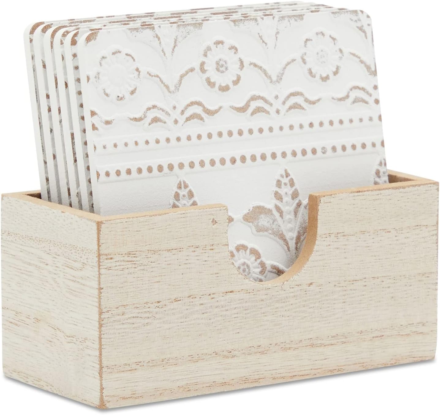 Set 6-3.8 Juvale Wooden Coasters of in, White, Square, Farmhouse Style - Coaster Holder for Coffee Table & Bar Decor