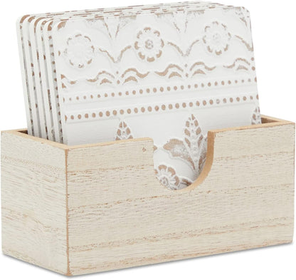 Set 6-3.8 Juvale Wooden Coasters of in, White, Square, Farmhouse Style - Coaster Holder for Coffee Table & Bar Decor