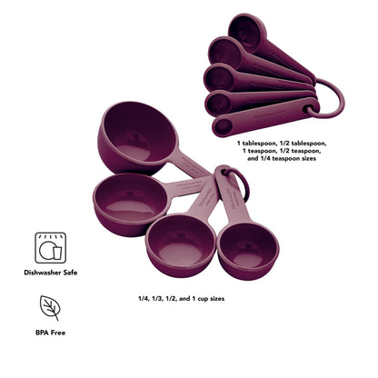 KitchenAid Measuring Cups and Spoon Set, Beetroot, 9-Piece