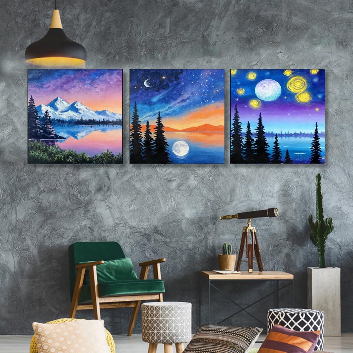 AJIDHIO 9 Pack Diamond Painting Kits for Adults, 5D Diamond Art Paint by Number, Full Drill Round Diamonds, 12x12 Inch, Nature Landscape Theme, DIY Home Wall Decor Gift