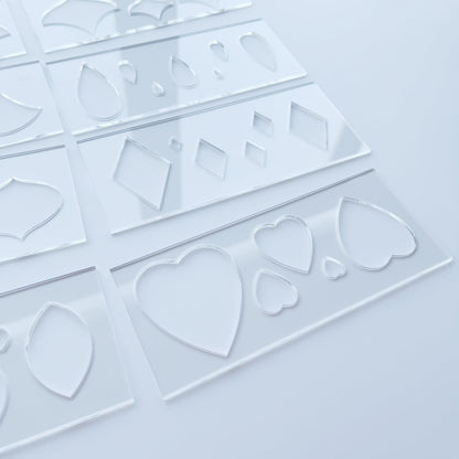 Set of 8 Mandala Art Stencils, 8 Geometric Shapes with 5 Sizes Each, Clear Acrylic Drawing Templates, Hearts, Diamonds, Ovals, Leaves