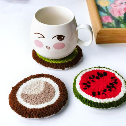 Avtytsda 6PCS Punch Needle Coaster Kit,Easy Punch Needle DIY Embroidery Set with Tools, Yarns, Hoop, Instructions Easy for Beginners, Kids, Adults, Handmade Gift and Decoration (Fruit)
