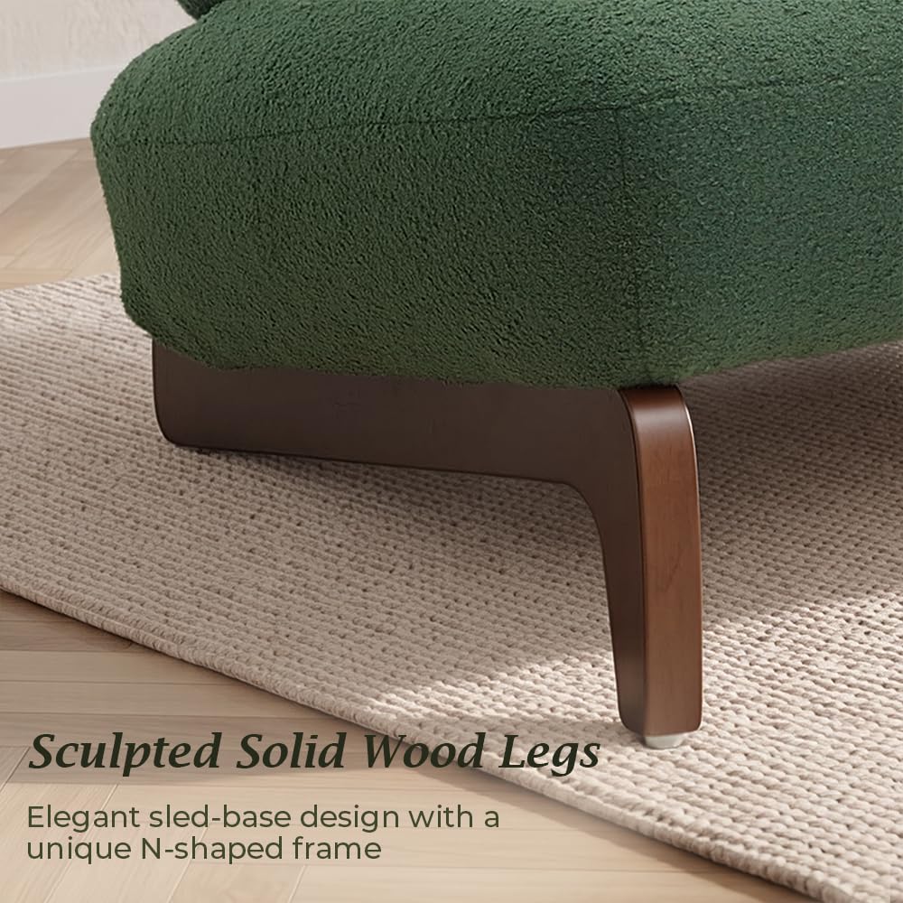 WELAX Modern Boucle Accent Chairs Set of 2, Sturdy Tilted Wood Legs with Thick Cushion & Comfy Lumbar Pillow, Armless Reading Chairs for Living Room, Lounge, Bedroom - Green