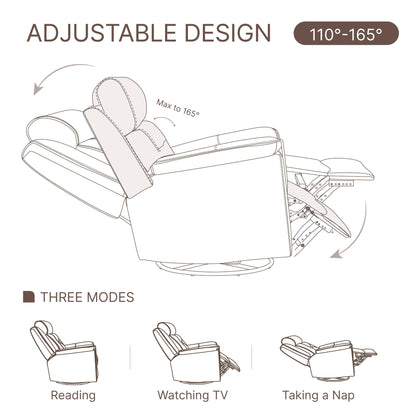 KISLOT Leather Recliner Chair, 360° Swivel Rocker for Adults Manual Rocking Reclining Chair with Adjustable Backrest Footrest for Living Room Bedroom Home Theater Seating